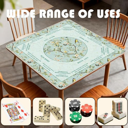 Turquoise Floral Bird Chinoiserie Mahjong Mat 31.5 x 31.5 in,Traditional Chinese Flower Non-Slip Noise Reduction Gaming Mat for Table American Mahjong Poker Board Games Card Games Dominoes - color: Emerald Chinese Style Flower & Bird Mahjong Mat