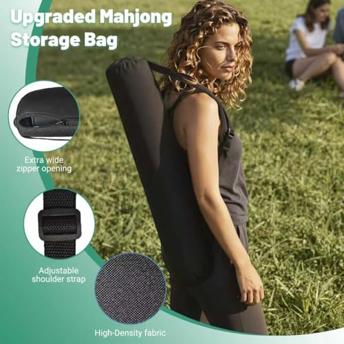 Anti Slip Mahjong Mat for Table 32.4" x 32.4" - Noise Reduction Rubber Base Game Mat with Carrying Bag, Waterproof Portable Table Cover for Poker/Cards/Board Games/Tile Games- Green - color: Fl-green