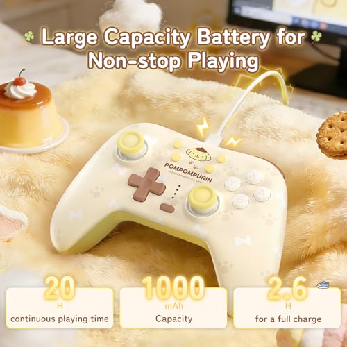 Kuitmor Pompompurin Switch Pro Controller, Cute Hall Effect Wireless Gamepad No Drift for Switch 2/Switch/OLED/Lite, PC/Steam, Android, iOS, Bluetooth + Wired, Turbo, Back Buttons, 6-Aixs Gyro, Wake-up, RGB (Yellow, Without 2.4g Receiver) - color: Yellow