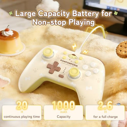Kuitmor Pompompurin Switch Pro Controller, Cute Hall Effect Wireless Gamepad No Drift for Switch 2/Switch/OLED/Lite, PC/Steam, Android, iOS, Bluetooth + Wired, Turbo, Back Buttons, 6-Aixs Gyro, Wake-up, RGB (Yellow, Without 2.4g Receiver) - color: Yellow