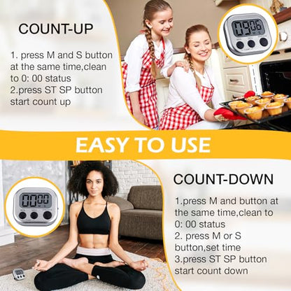 Leumoi 24 Pack Multi-Function Digital Timers with Magnetic Back, Large LCD Display, Loud Alarm, Count up & Countdown, Memory Function for Cooking, Classroom, Study, Exercise & Work(Sliver and Black) - color: Sliver and Black