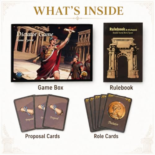 A & B GAMES Rome Tyrant Social Deduction Card Game for 5-10 Players, 14+ | Hidden roles and secret sides,Proposal voting each round,Bluffing debate and table talk,Quick setup with face-down play