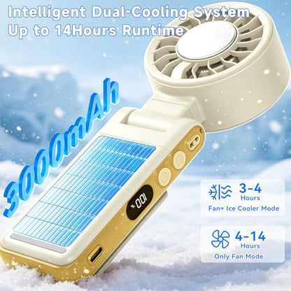 Handheld Portable Turbo Fan with Ice Cooling,5 Speed Rechargeable LED Display Foldable Hand Held Personal Clip/Neck/Waist Fan,180°& 360° Adjustable,Pocket Mini Fan for Outdoor/Home/Office (Khaki) - color: Khaki