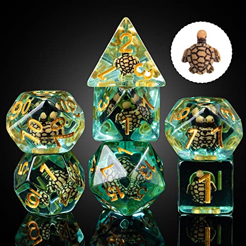 Cusdie 7-Die DND Dice, Polyhedral Dice Set Filled with Animal, for Role Playing Game D&D Dice (Brown Turtle) - color: Brown Turtle
