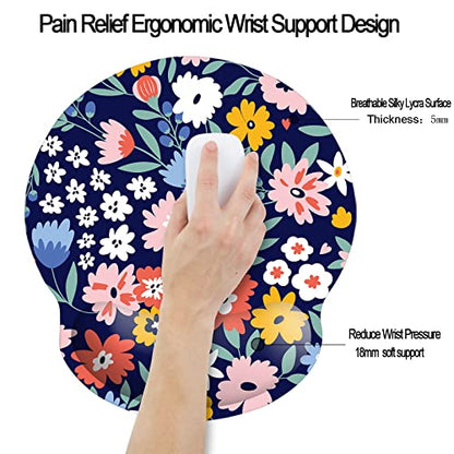 Memory Foam Wrist Support Mouse Pad Comfortable Padded Wrist Mousepads 9in X10in Desktop Notebook Mouse Mat (Vibrant Flower Foam) - color: Vibrant Flower Foam