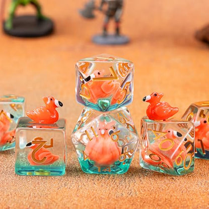 Resin Dice Set,Polyhedral Dice Animal Inclusion Dice,RPG D and D Dice Set for Role Playing Games (Flamingo) - color: Flamingo