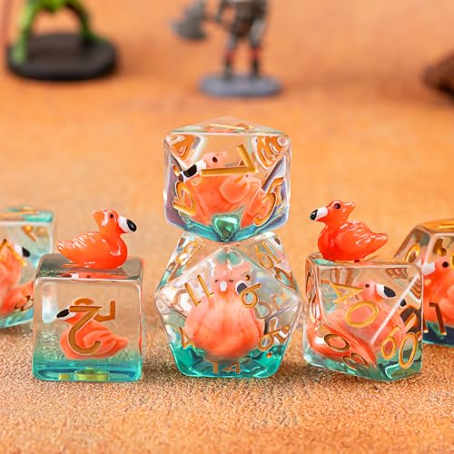Resin Dice Set,Polyhedral Dice Animal Inclusion Dice,RPG D and D Dice Set for Role Playing Games (Flamingo) - color: Flamingo