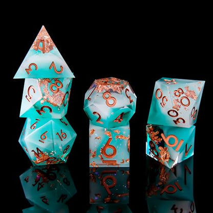 Sharp Edge Star DND Dice Set Handmade 7 Accessories Galaxy Dice for Dungeons and Dragons TTRPG Games, Multi-Sided RPG Polyhedral Resin Sharp Edge Dice Roleplaying Games（Galaxy） - color: Star