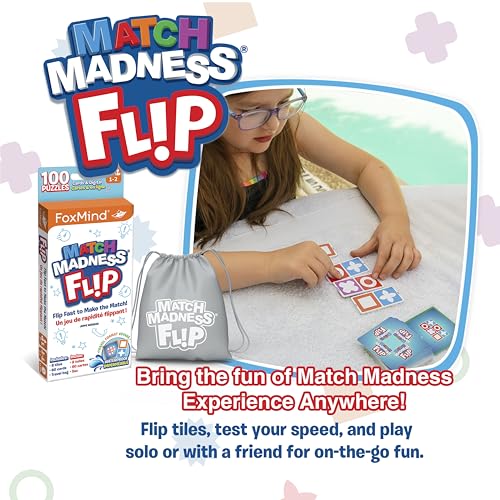Foxmind Games: Match Madness Flip - Travel Sized Pattern Matching Puzzle Game, Develop Problem Solving-Logic-Fine Motor Skills, Kids 7+, 1-2 Players - style: Travel