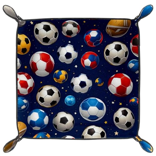 Soccer Ball Dice Tray PU Leather Dice Rolling Tray Folding Dice Holder for Dice Games, Like RPG, DND and Other Table Games - color: Multi 3