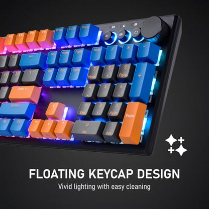 iRocks K74R Wireless RGB Illuminated Mechanical Gaming Keyboard, Hot-Swappable Switches, Floating Design, PBT 107 Keys NKRO, Detachable USB-C Cable - Midsummer Black (Brown Switches) - color: Midsummer Black, size: Brown Switches