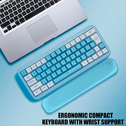 7KEYS 60% 2.4G Wireless Gaming Keyboard with Wrist Rest, Compact 63 Keys Mini RGB Light up Keyboard for PC Mac Laptop, Portable, Rechargeable Quiet for Typing and Gaming (Blue&White)