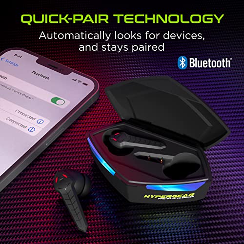 HyperGear CobraStrike True Wireless Gaming Earbuds - Wireless Bluetooth Gaming Earbuds with Mic Noise Cancelling, 60ms Low Latency, 3D Positional Audio in-Ear VR Headphones for PC, Console & Mobile