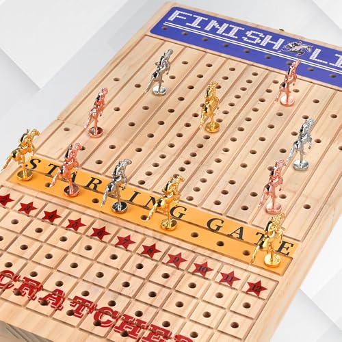 Horse Race Board Game, Foldable Wood Race Board, Race Horse Game | 21 In Horse Race Board with 11 Metal Horses 2 Dice 2 Decks of Cards and 120 Chips for Friends Adults Family Party Game Night