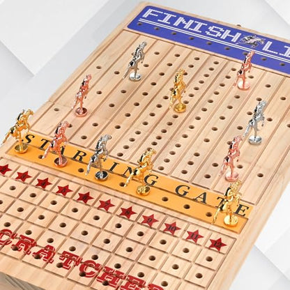 Horse Race Board Game, Foldable Wood Race Board, Race Horse Game | 21 In Horse Race Board with 11 Metal Horses 2 Dice 2 Decks of Cards and 120 Chips for Friends Adults Family Party Game Night