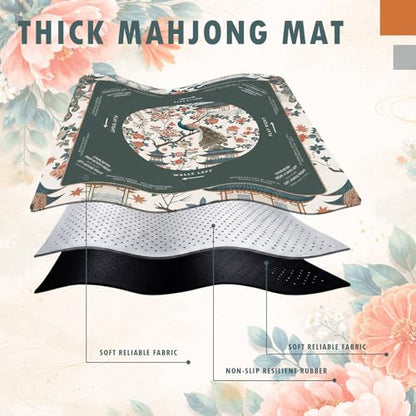Foilswirl 1 Pcs Mahjong Table Mat Floral Peacock, 33" x 33" Green Chinoiserie Peacock Mahjong Mat Non-Slip Noise Reduction Carrying Bag for Poker Board Card Games Dominoes, Ships Rolled(Luxurious) - style: Luxurious