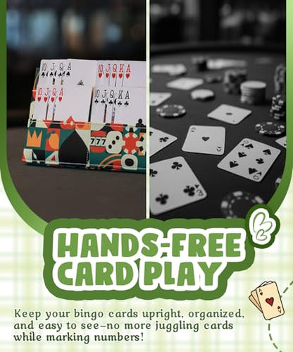 Playing Card Holders for Adults Bingo Pull Tabs Abstract Pattern | Gambling Tickets Card Game Holders for Canasta Poker Bridge Cards Casino - color: Yellow/Green