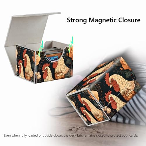 Strong Magnet Card Case Deck Box Mtg Card Box Playing Card Box Magic Deck Box Tcg Up to 200 Cards Creative Pattern Trading Card Storage Box for Collectible Card Games, Chickens And Flowers - color: Chickens And Flowers