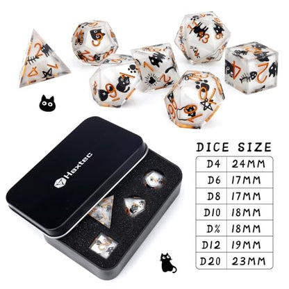 Haxtec Cat DND Dice Set White Sharp Edge Resin Dice Set with Dice Case, Handmade D and D Dice Polyhedral D&D Dice Set for TTRPGs Compatible with Dungeons and Dragons DND Gifts - color: White