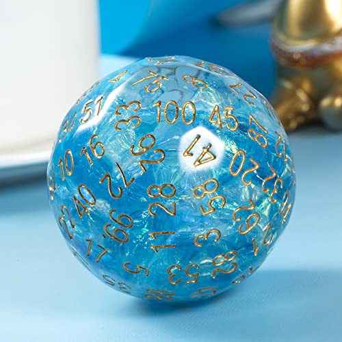 DNDND Resin D100 Dice Light Blue100 Sided Dice with Foil Paper Inside with Translucent Organza Bag for Dungeon and Dragons - color: Light Blue