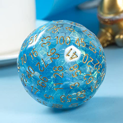 DNDND Resin D100 Dice Light Blue100 Sided Dice with Foil Paper Inside with Translucent Organza Bag for Dungeon and Dragons - color: Light Blue
