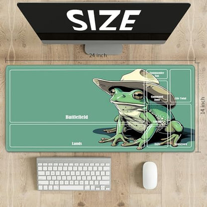 MTG Playmat with Zones, TCG Card Game Play Mat with Stitched Edges, Non-Slip Rubber Base Gaming Desk Mat, Smooth Surface 24 x 14 Inch, Cowboy Frog - color: Cowboy Frog, size: Zone 1