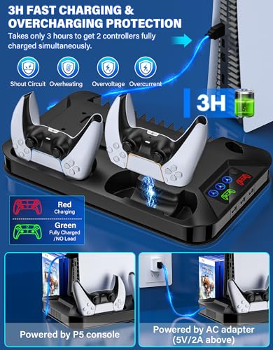 PS5 / PS5 Slim Cooling Station with Controller Charging Station for PlayStation 5 Console Disc/Digital, Cooling Stand for PlayStation 5 Slim with Cooler Fan Accessories with 3 USB Hubs/Headset Holder - color: Black
