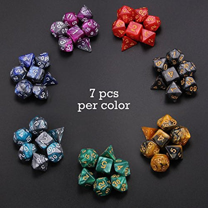 Polyhedral Dice Set, 49 Pieces - 7 Sets of RPG Dice with 1 Bag for Dungeons and Dragons D&D RPG MTG Board Games, Includes D20, D12, D8, D6, D4, D10 (0-9) and D10 (00-90)