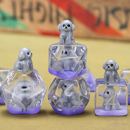 Resin DND Dog Dice Set, Animal Polyhedral Dice for Dungeons and Dragons, RPG, MTG D&D 7-DIE (D4, D6, D8, D10, D12, D20, D%) for Ages 15 and Up - color: Dog