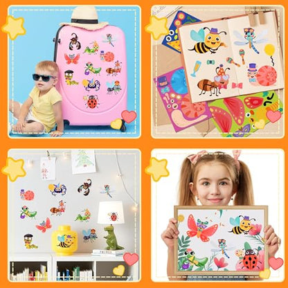 Sinceroduct Make Your Own Stickers for Kids, Fun Bug Sticker Kit with 60 Insect, Animal Face Sticker Sheets, Perfect for Rewards, Party Favors, Holiday Gifts, and Christmas Day, Valentine's Day - style: Insect