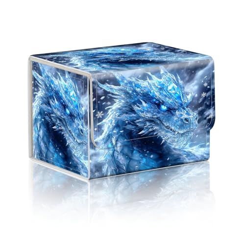 Trading Card Storage Box, Holds 100+ for MTG Cards, Premium PU Leather with Magnetic Closure, Ice Dragon In Snow Durable Deck Box for Magic the Gathering, Trading Card Games - color: Ice Dragon In Snow