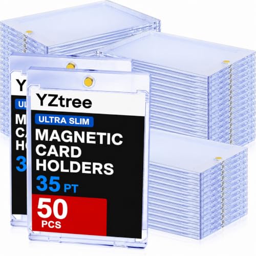 50ct Magnetic Card Holders: 35pt One Touch Card Holder for Trading Cards, U-V Protection Hard Cards Sleeves Case for Sports Game, Football, Baseball - size: 50 Pack