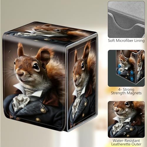 Card Deck Box, Card Storage Box Fits 100+ Single Sleeved, Large Capacity PU Leather Card Storage Box with Strong Magnet for Magic Commander TCG CCG, Squirrel - color: Squirrel