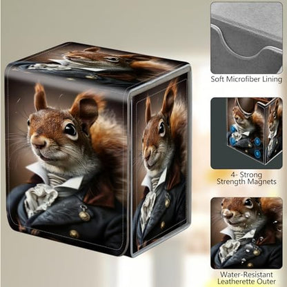 Card Deck Box, Card Storage Box Fits 100+ Single Sleeved, Large Capacity PU Leather Card Storage Box with Strong Magnet for Magic Commander TCG CCG, Squirrel - color: Squirrel