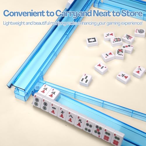CAYOULR Blue Mahjong Racks with Pushers Set of 4 Clear Acrylic Holders | Portable Mahjong Racks Convenient Rotating One-Piece Mahjong Pushers mahjong racks well-made sturdiness - color: Blue