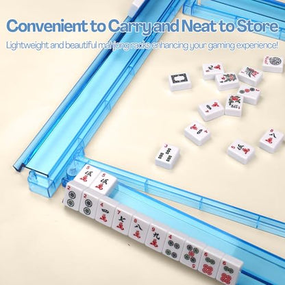 CAYOULR Blue Mahjong Racks with Pushers Set of 4 Clear Acrylic Holders | Portable Mahjong Racks Convenient Rotating One-Piece Mahjong Pushers mahjong racks well-made sturdiness - color: Blue