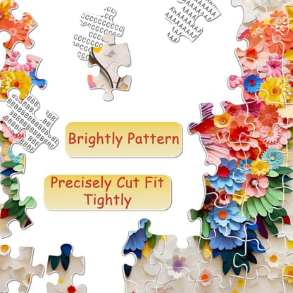 Butterfly Puzzles for Adults 1000 Pieces, Challenging Colorful Flower Butterflies Puzzles with Paper Art, Difficult Animal Plant Jigsaw Puzzles for Adults
