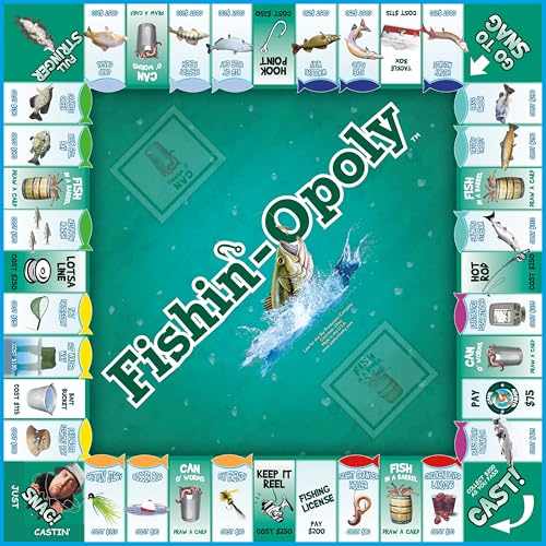 Late for the Sky Fishin'-Opoly Fishing Board Game for Families, 2–6 Players, Ages 8+, Funny Property Trading Strategy Game, Great Gift for Anglers