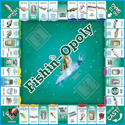 Late for the Sky Fishin'-Opoly Fishing Board Game for Families, 2–6 Players, Ages 8+, Funny Property Trading Strategy Game, Great Gift for Anglers