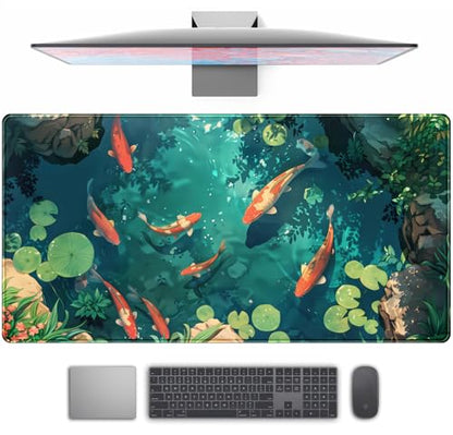 Koi Fish Desk Mat Gaming Koi Pond Desk Pad Large Cute Mouse Pad, Goldfish Mouse Mat XXL Laptop Keyboard Pad, Blue Waters Gamer Mouse Pad Full Mousepads Cool Office Accessories 31.5"x15.7" - color: DL-Lnk Wash Lotus Pond