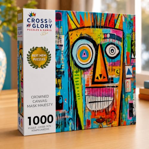 Cross & Glory | 1000 Piece Jigsaw Puzzles for Adults | Crowned Canvas | Mask Majesty | 2mm Thick Pieces | Bonus Reference Poster | Satin Finish | Ages 14+ - color: Crowned Canvas Mask Majesty