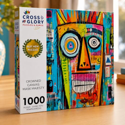 Cross & Glory | 1000 Piece Jigsaw Puzzles for Adults | Crowned Canvas | Mask Majesty | 2mm Thick Pieces | Bonus Reference Poster | Satin Finish | Ages 14+ - color: Crowned Canvas Mask Majesty