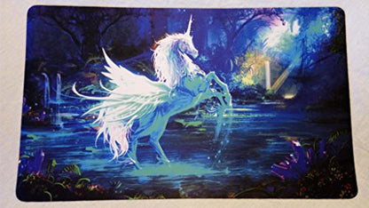 Unicorn Pegasus TCG playmat, gamemat 24" wide 14" tall for trading card game smooth cloth surface rubber base