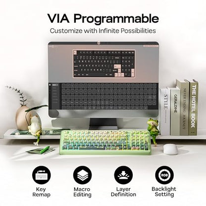 KiiBoom Phantom98 Lite 96% Wireless Mechanical Gaming Keyboard, VIA Programmable, Creamy Keyboard with Gasket, 8000mAh Battery, Hot Swap, RGB Backlits, NKRO for Win/Mac (Green, Mossy Silent Switch) - color: Green, size: Mossy Silent Switch