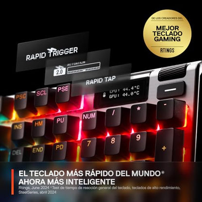 SteelSeries Apex Pro Gen 3 OmniPoint 3.0 HyperMagnetic Switches — Adjustable Actuation — Rapid Trigger — Game-Ready Presets — Protection Mode — Rapid Tap/SOCD — OLED — RGB — PBT Keycaps — USB-C - color: Black, size: Pro Full Size, style: Gen 3 Wired