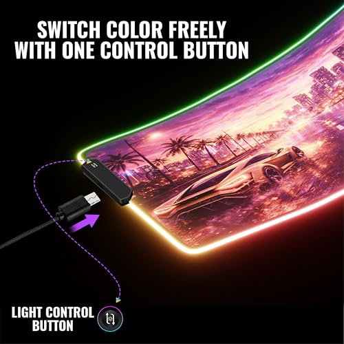 RGB Gaming Mouse Pad Large Extended Desk Mat 35.4x15.7in XXL XXXL Mousepad LED Light Up Keyboard Mat PC Gamer Desk Pad Gaming Accessories Extra Big Mouse Mats for Desk - Sunway Velocity - color: Sunset Velocity