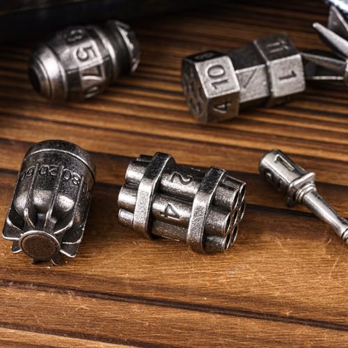 UDIXI Metal Dice Set D&D 7PCS RPG Polyhedral Metal DND Dice Set Nickel | Bomb Shape, Solid Metal, Cool Design, Leather Pouch Packaging, for Dungeons and Dragons Role Playing Games Tabletop Games - color: Silver