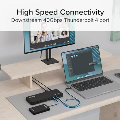 Plugable Thunderbolt 4 Dock, 100W Charging (96W Certified), Dual HDMI Docking Station for Windows and Mac, Single 8K or Dual 4K 60Hz, 40Gbps, 13 Ports with Ethernet, SD/microSD (TBT4-UD5)