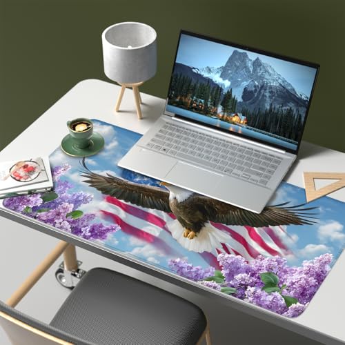 Mouse Pad, Large Anti-Slip with Stitched Edges Desk Mat Desktop Laptop Computer Desk Keyboard Mat,Table Protector Blotter Mat (Flowers and Eagles, 35.4" x 15.7") - color: Flowers and Eagles, size: 35.4" x 15.7"