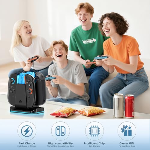 Switch 1/2 Controller Charger for Nintendo Switch 1/ OLED Joycon, Charging Docking Station, Storage Stand with Charge Cable，2-in-1 Charger Dock for Joy con 2/1 Accessories - size: L-Black-Switch 2/1